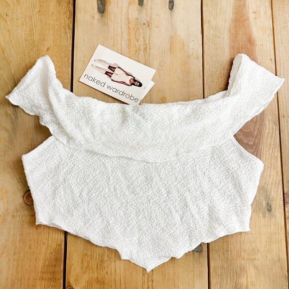 NWT - Naked‎ Wardrobe Off Shoulder V Hem Top Crop White XL - Picture 2 of 5